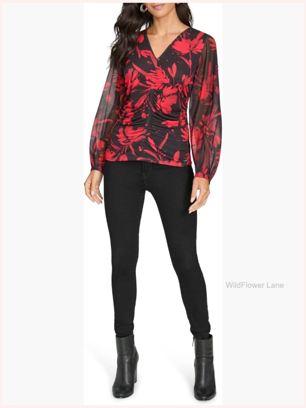 Women's Printed V-Neck Long Sleeve T-Shirt